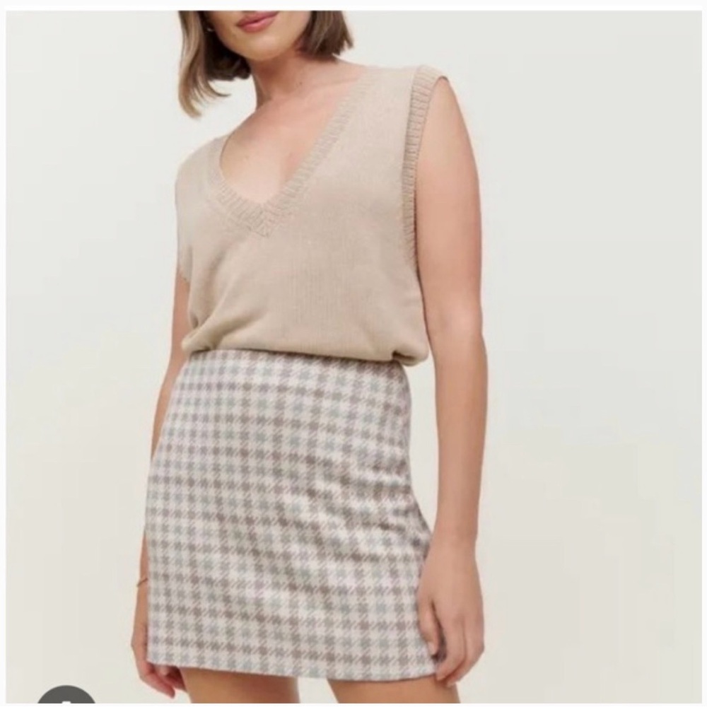 NWT Reformation Suzie Skirt in Blue/Brown Check